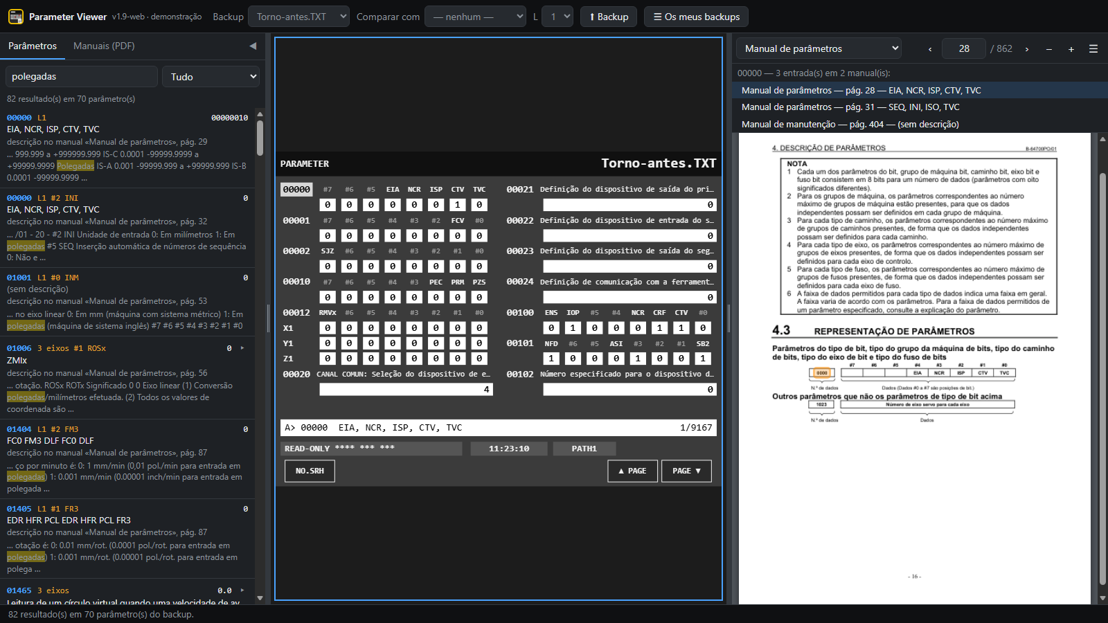 Pesquisa por texto do manual com os termos realçados